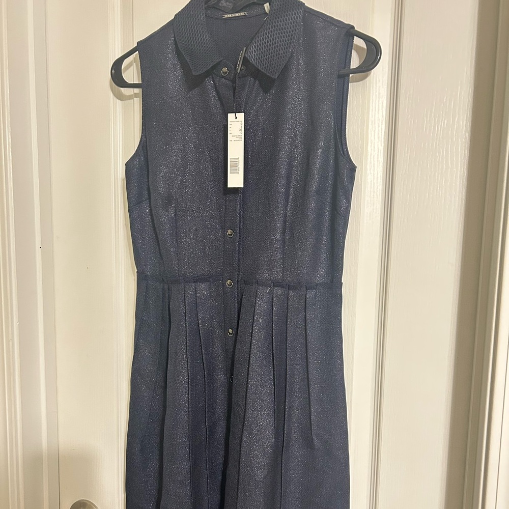 Elie Tahari Samiyah Shimmer Button Front Dress Navy/Silver